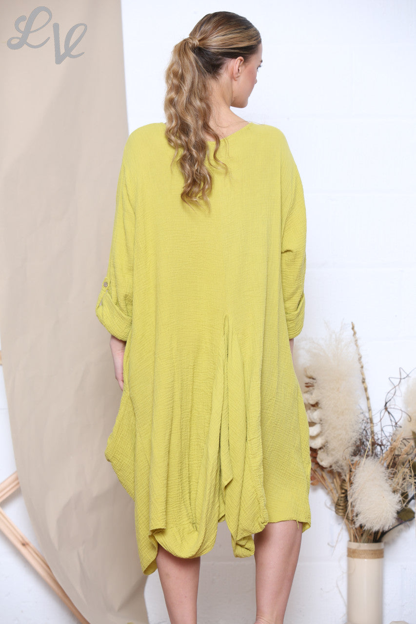 Ladies Relaxed Draped Dress Tunic Top Mustard
