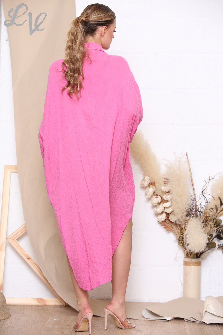 Ladies Maxi Relaxed Shirt Dress Cerise