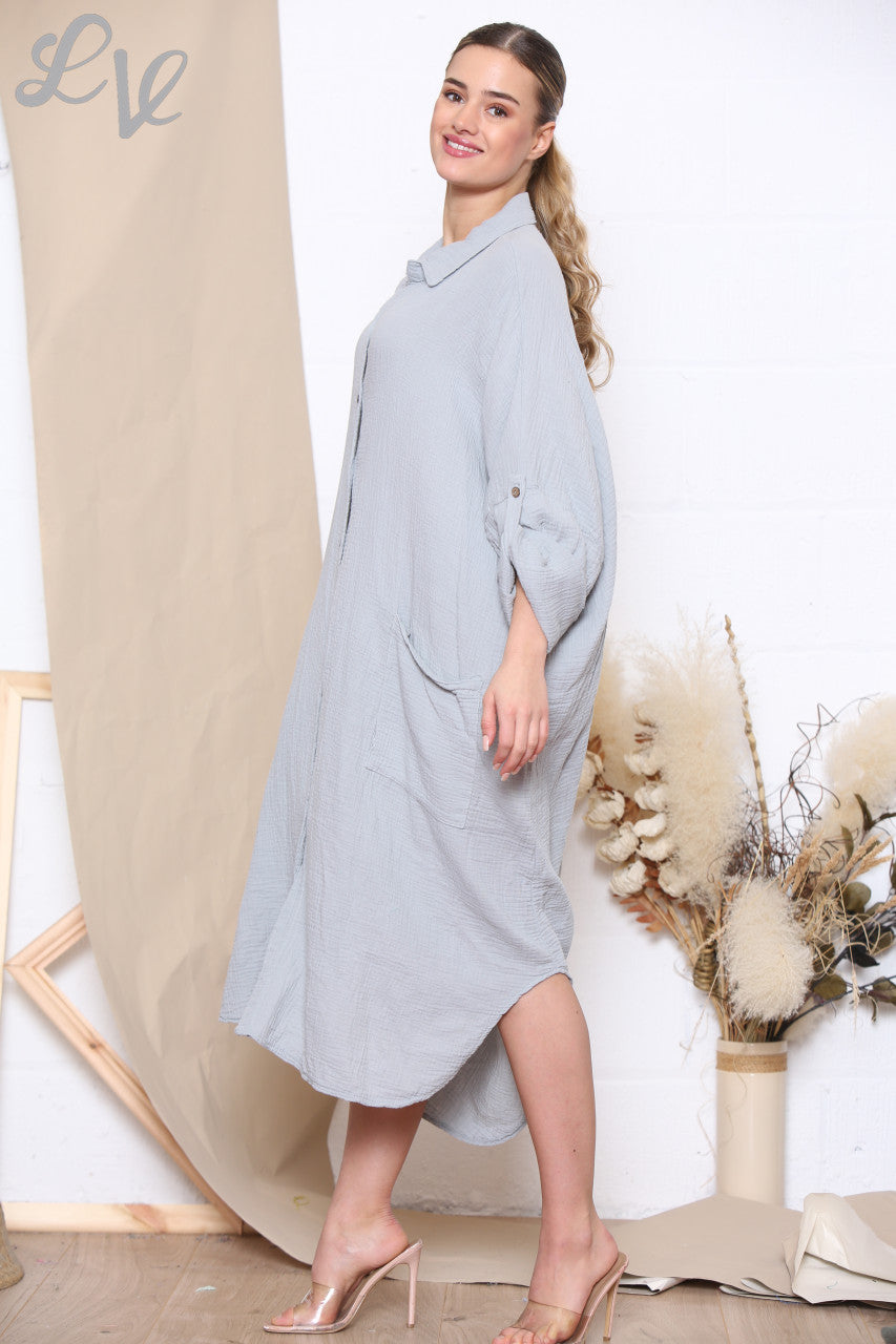 Maxi Oversized Overhemdjurk Grijs