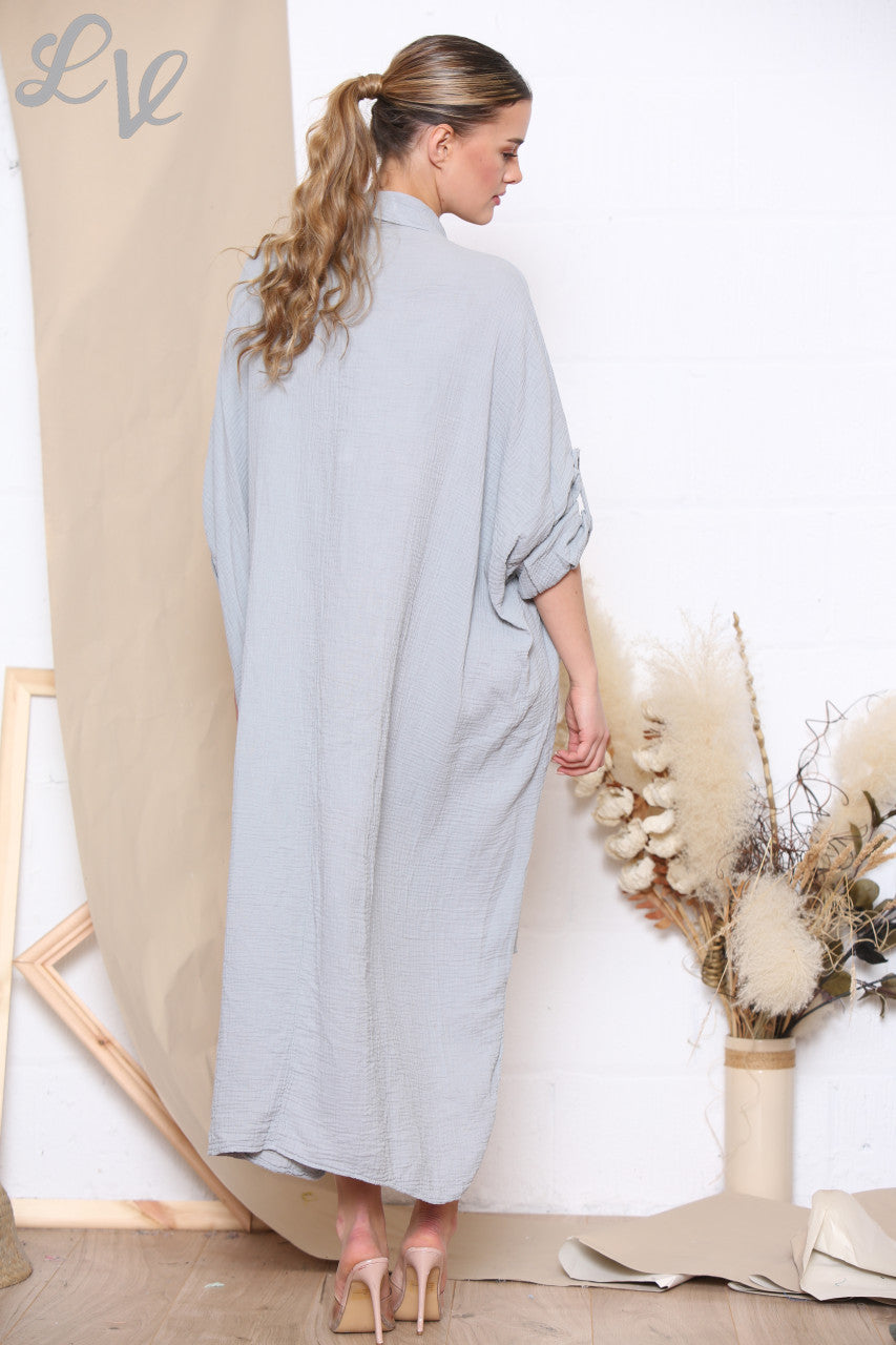 Maxi Oversized Overhemdjurk Grijs