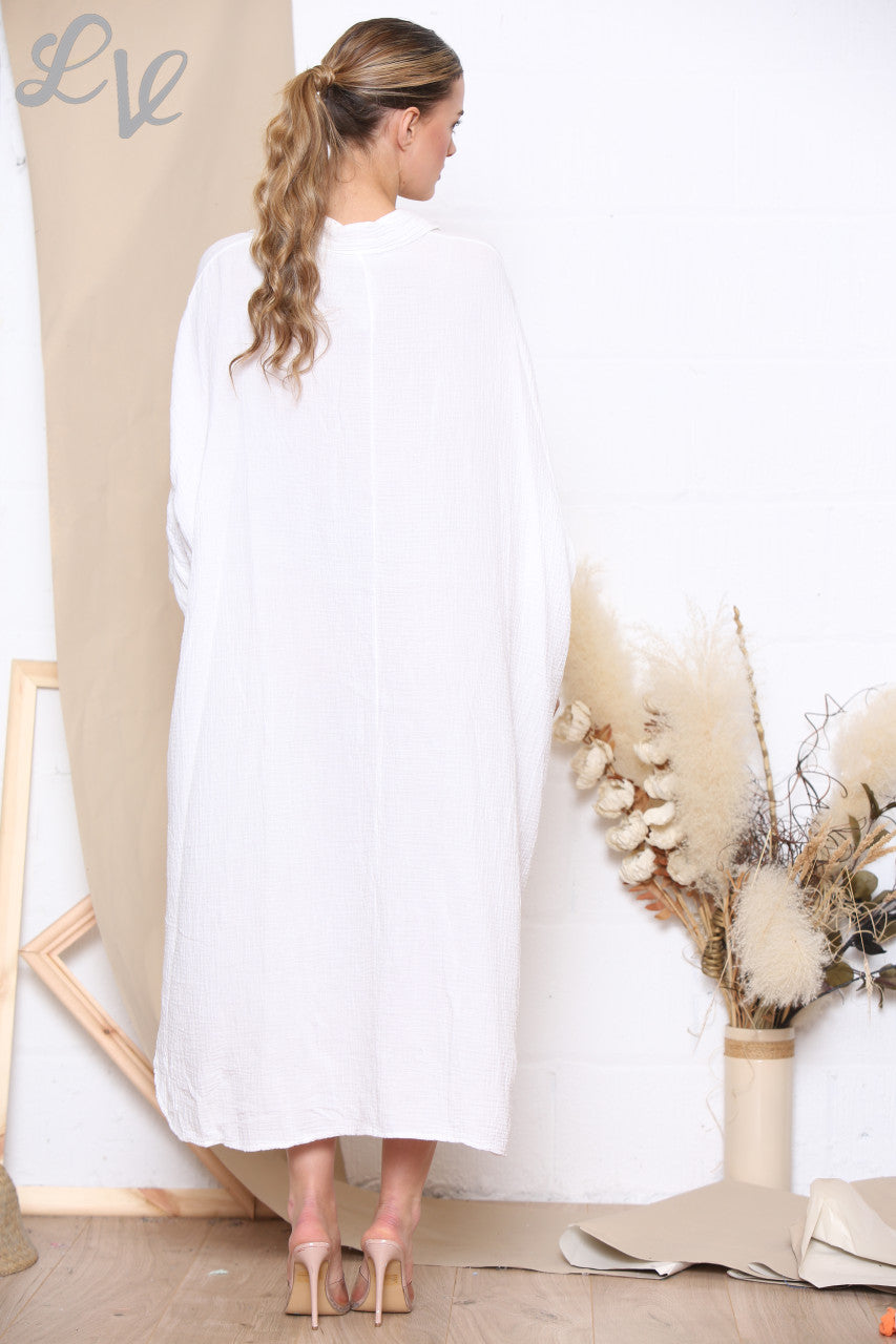 Ladies Maxi Relaxed Shirt Dress White