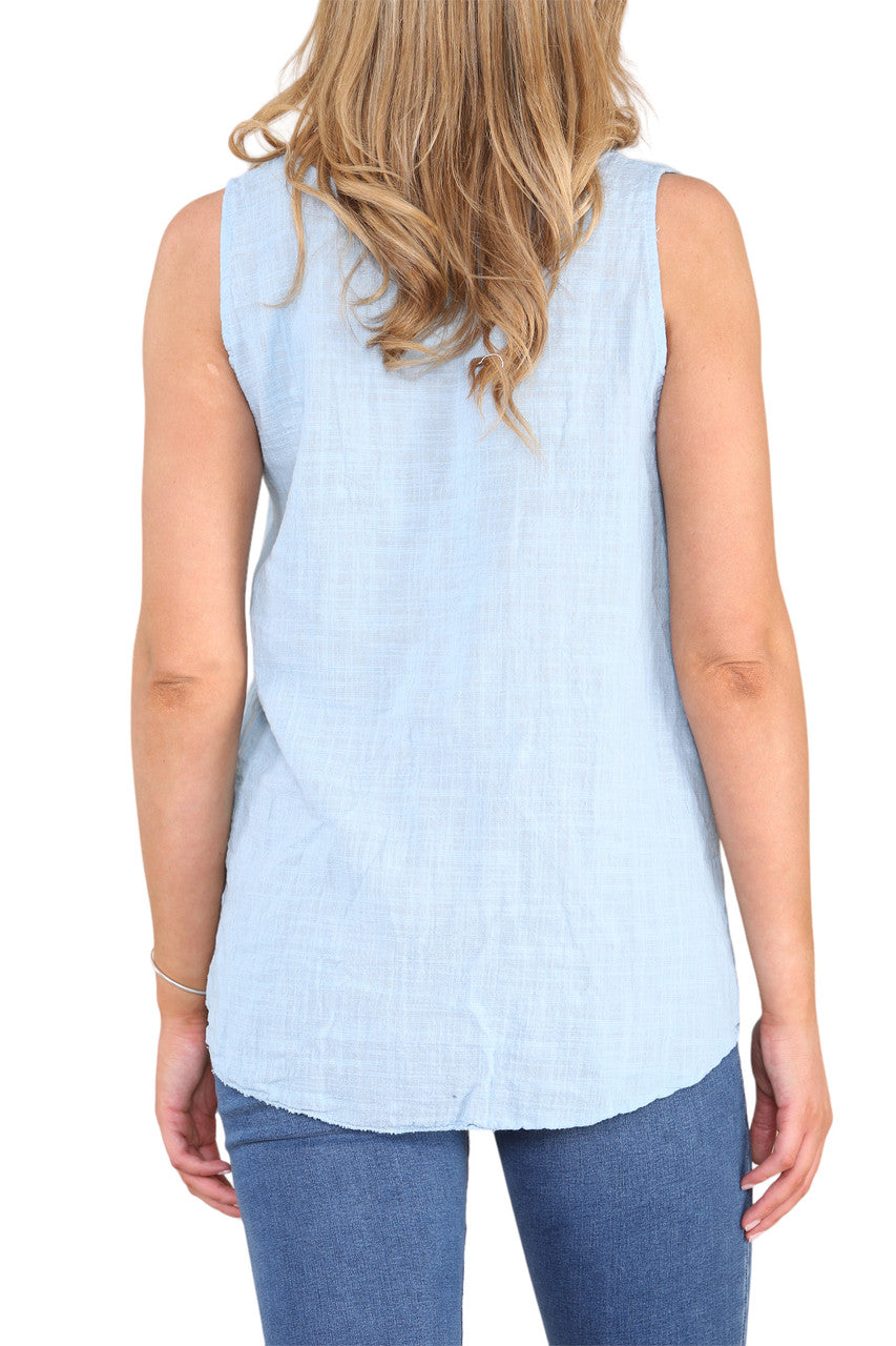 Ladies Flower Stems Sleeveless Vest Top Light Blue