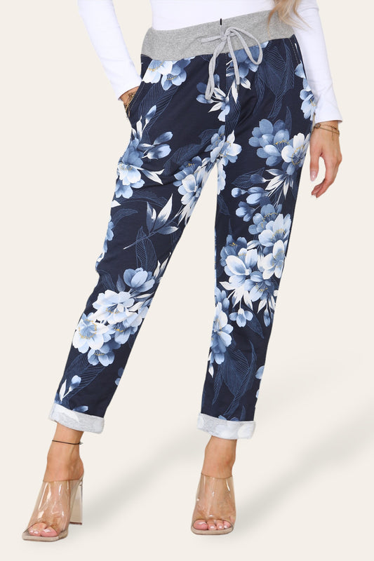 JOGGINGBROEK MET FLORALE AZALEAPRINT - NAVY