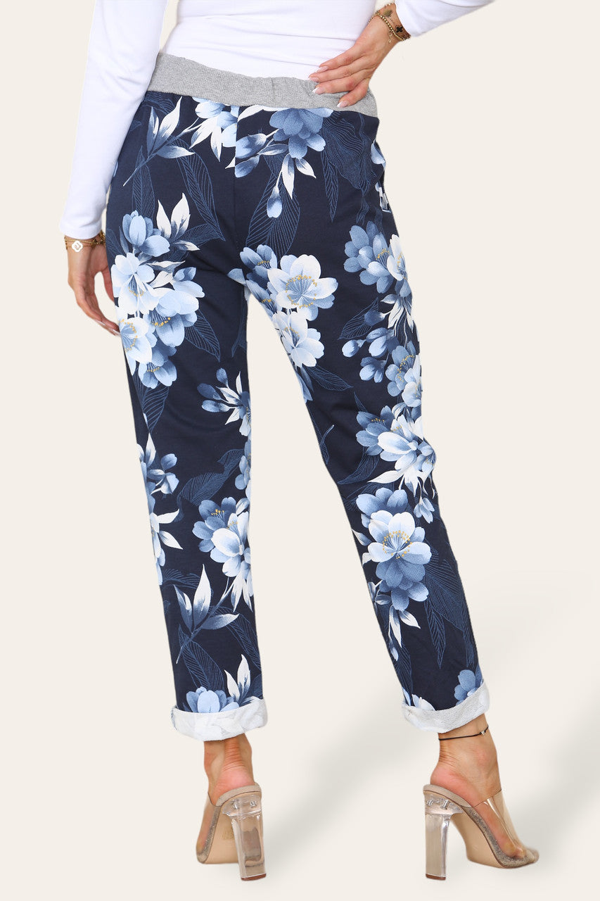JOGGINGBROEK MET FLORALE AZALEAPRINT - NAVY