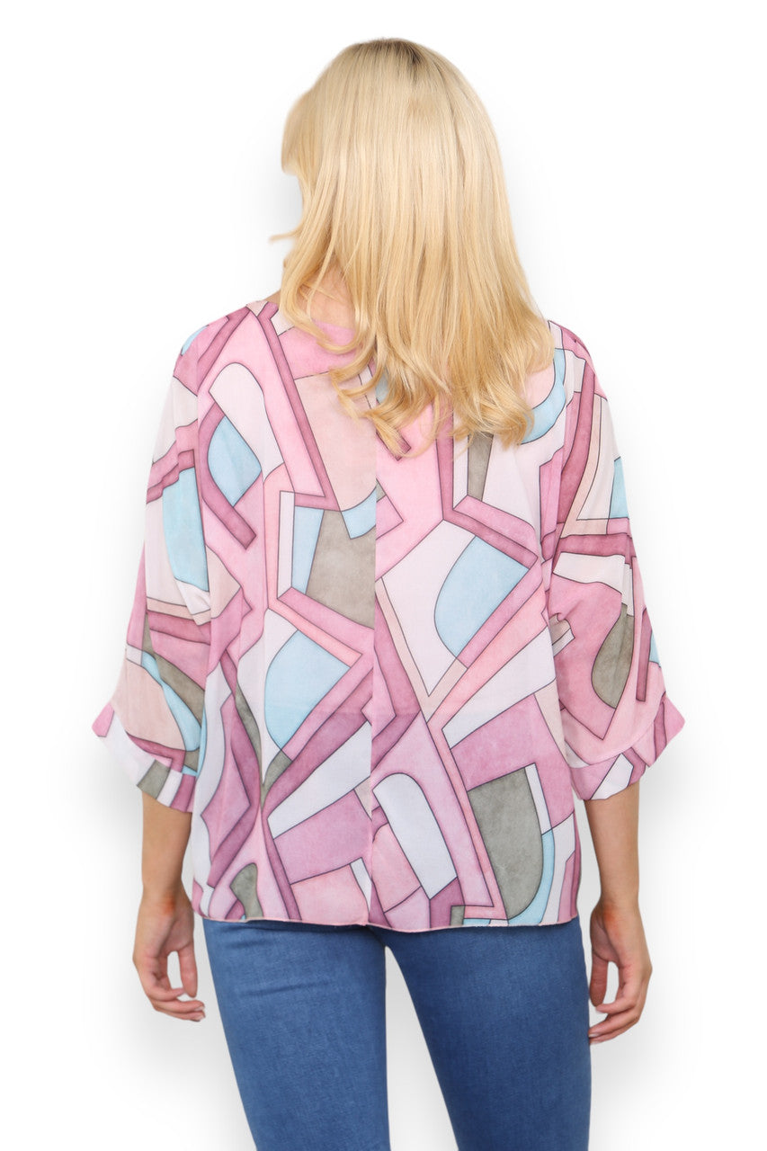 GEOMETRIC SHAPES PRINT BLOUSE TOP PINK
