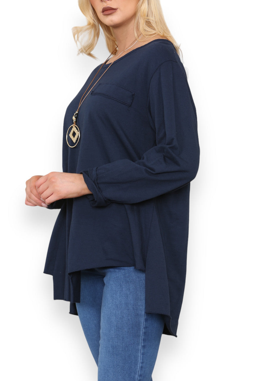 FAUX POCKET SWEATSHIRT TOP NAVY