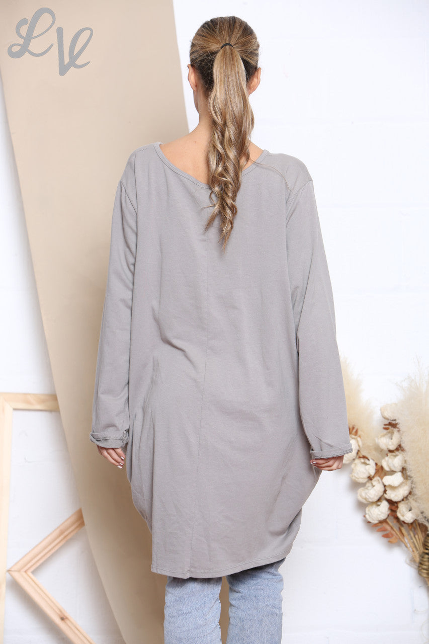 Ladies Square Foil Star Sweatshirt Top Taupe