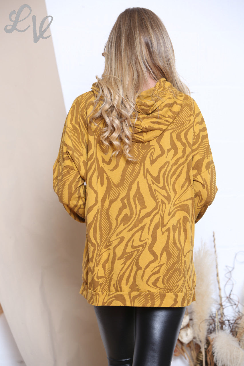 Ladies Tiger Print Hooded Top Mustard Unit Price WAS £12.99 NOW £4.99