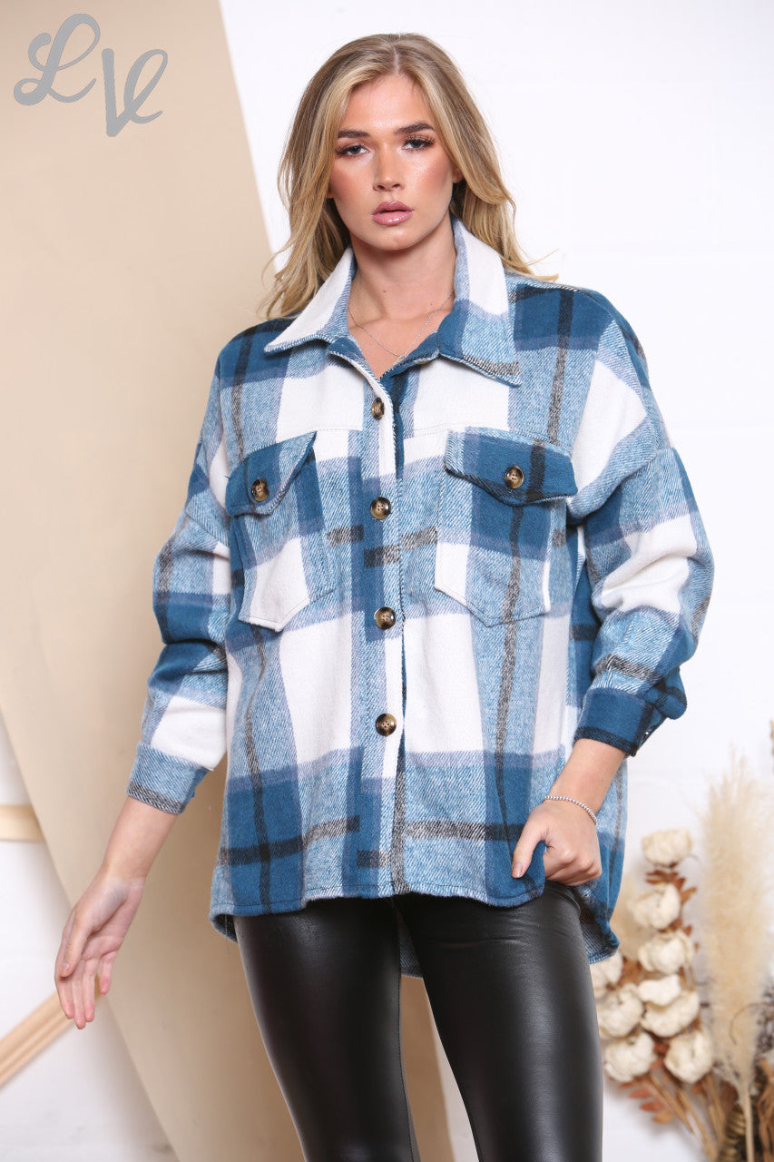 Ladies Checked Shirt Shacket Teal Unit Price £16.99