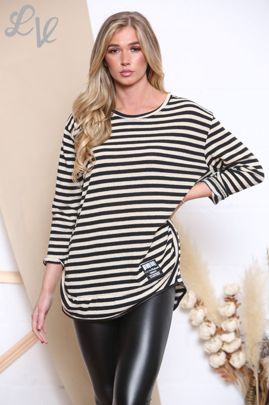 Ladies Striped Top With Badge White Unit Price £8.99