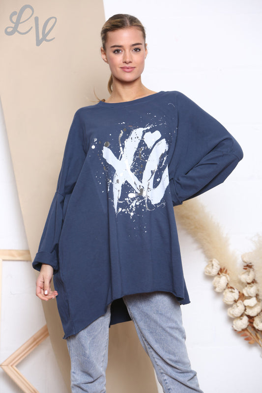 Dames XO Grafisch Sweatshirt Top Marineblauw