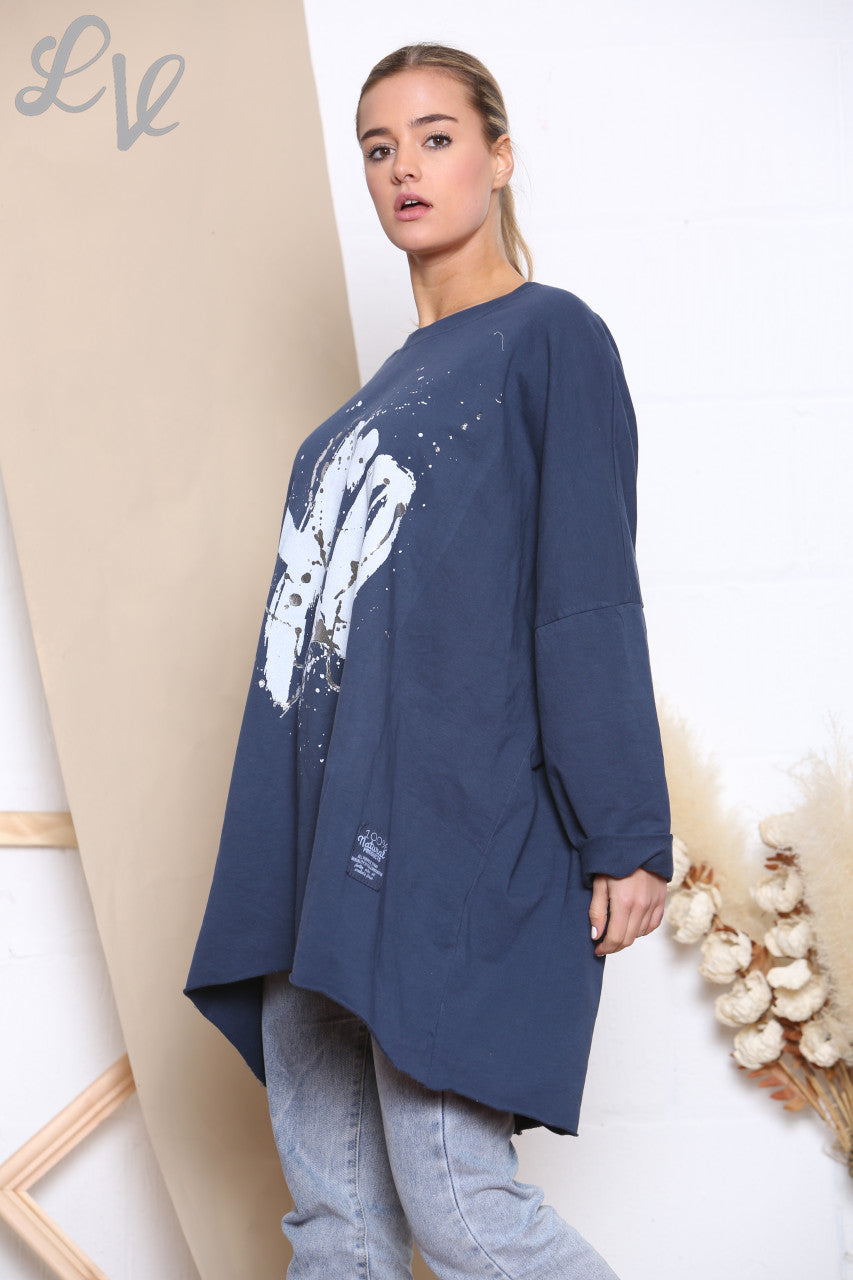 Dames XO Grafisch Sweatshirt Top Marineblauw