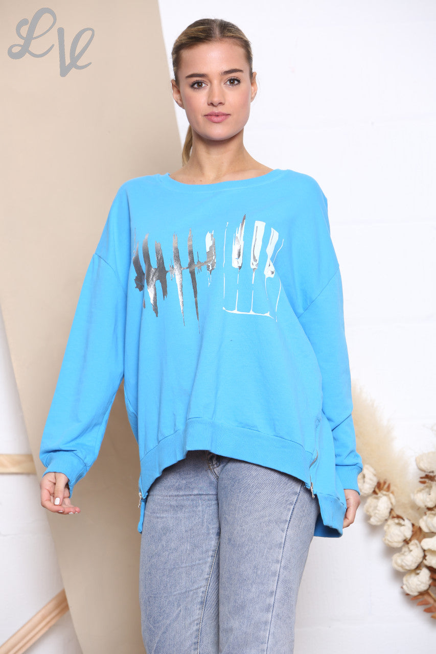 Dames Folie Hartslag Grafische Sweatshirt Top Turkoois