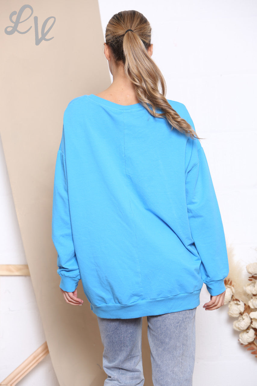 Dames Folie Hartslag Grafische Sweatshirt Top Turkoois