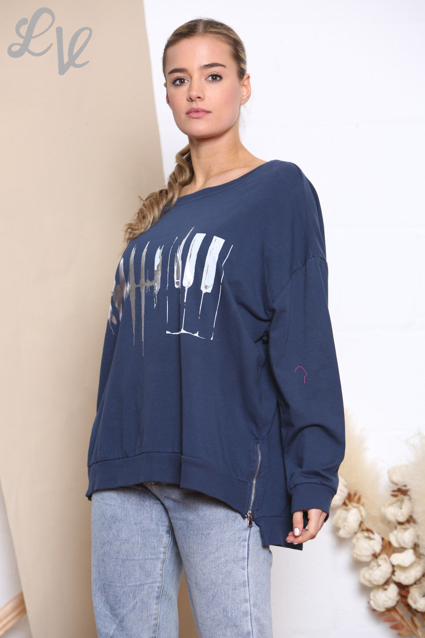 Dames Folie Hartslag Grafische Sweatshirt Top Navy
