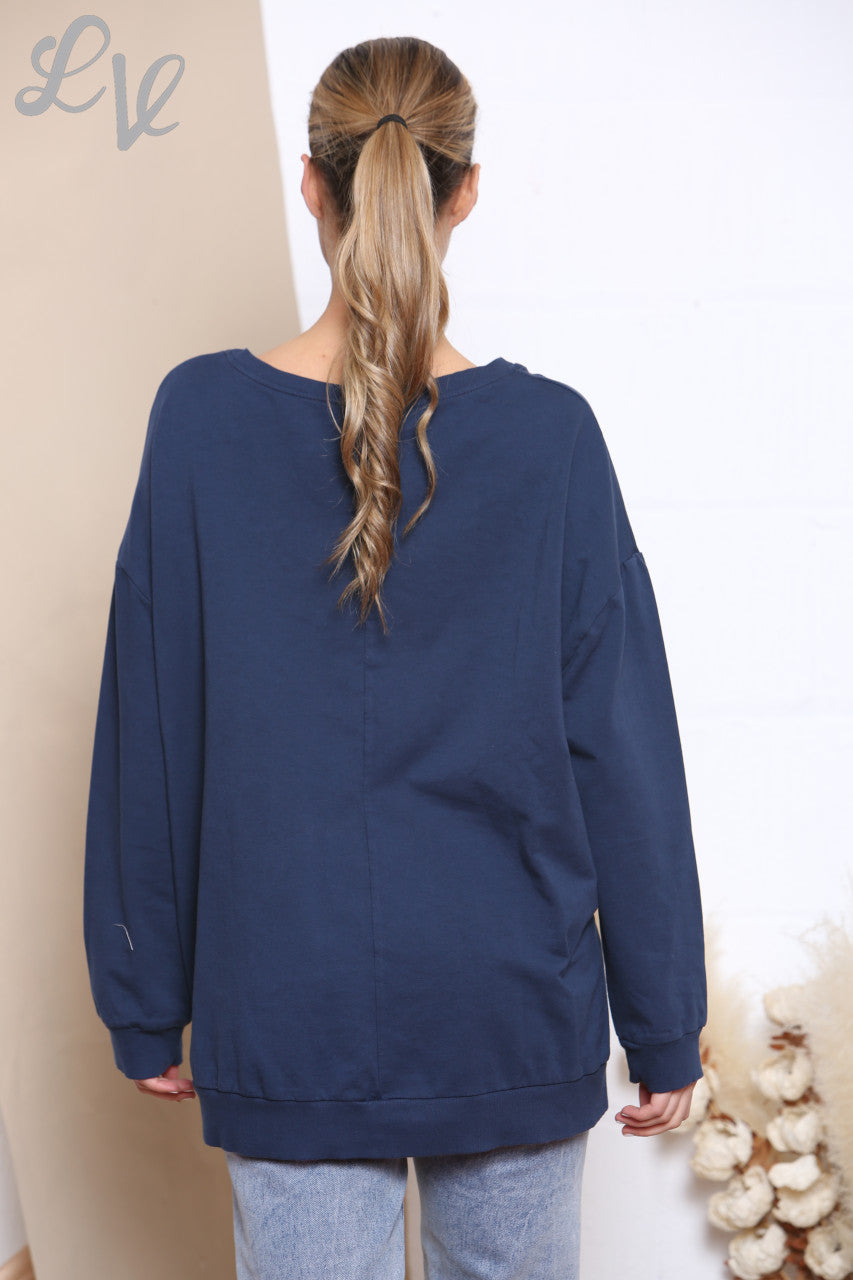Dames Folie Hartslag Grafische Sweatshirt Top Navy