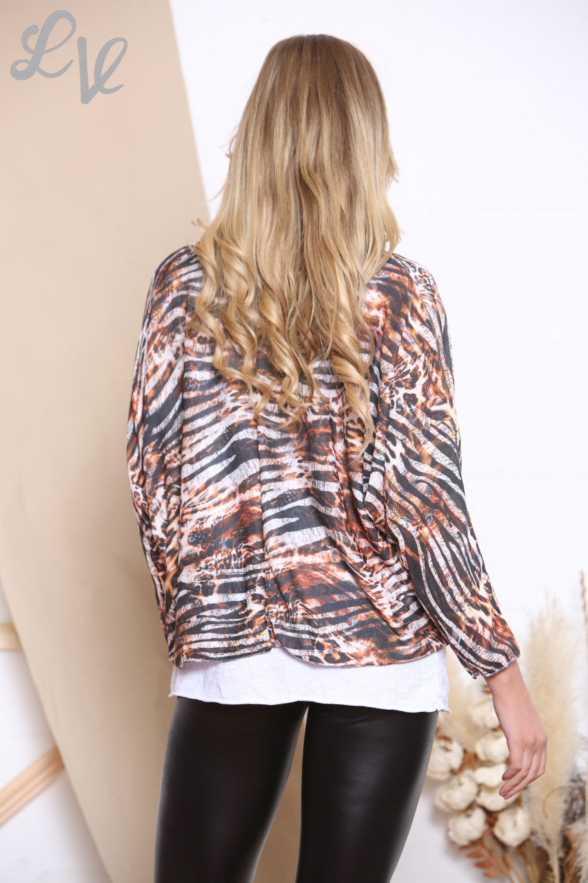Ladies Two Layered Tie Dye Animal Print Top Orange Unit Price WAS £12.99 NOW £6.99