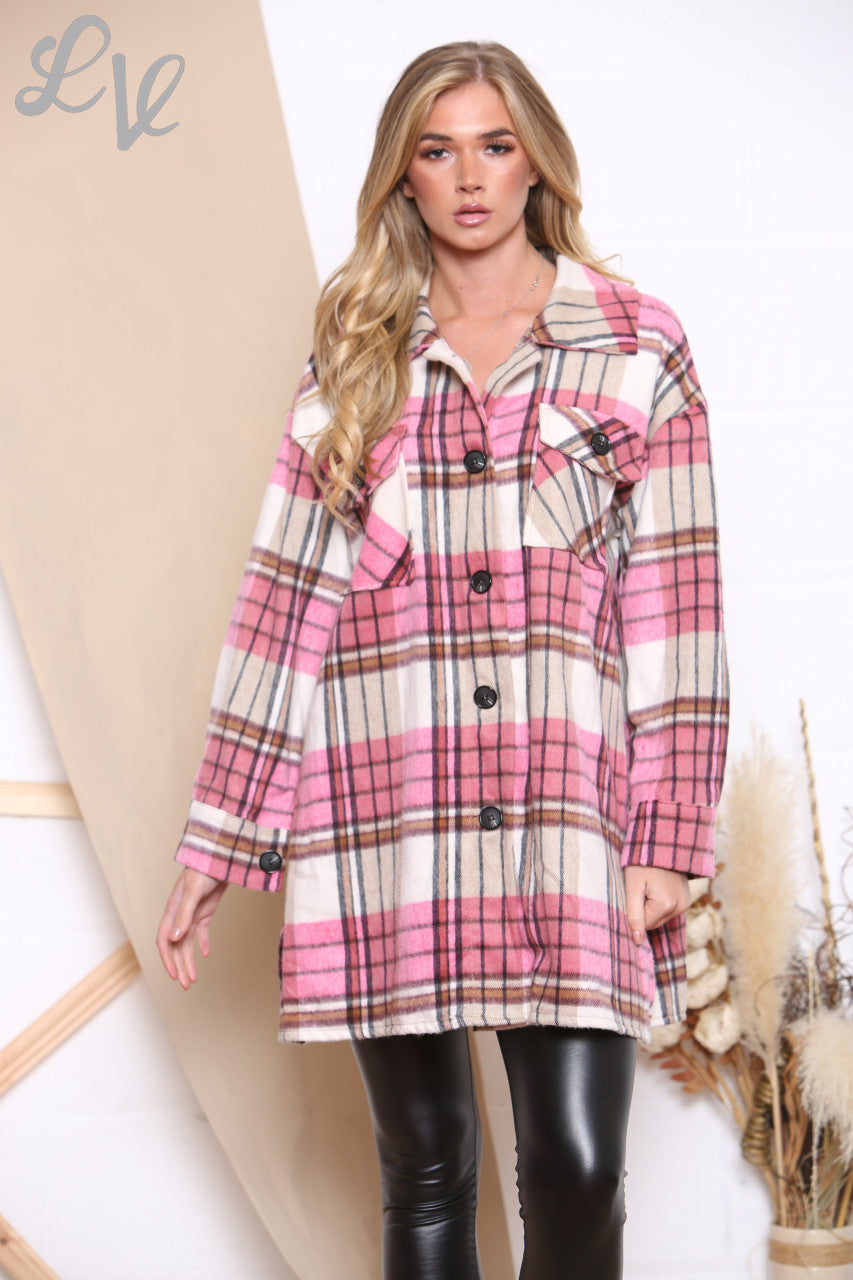 Dames geruite katoenen blouse roze Stukprijs € 16,99