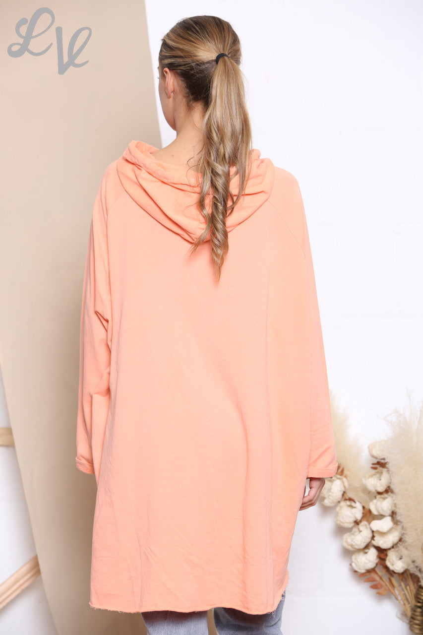 Ladies Foil Script Hooded Sweatshirt Top Coral