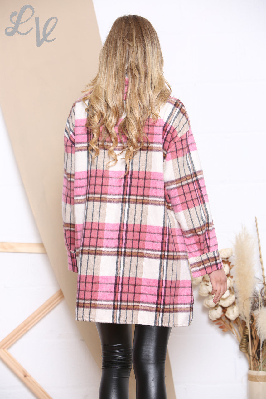 Dames geruite katoenen blouse roze Stukprijs € 16,99