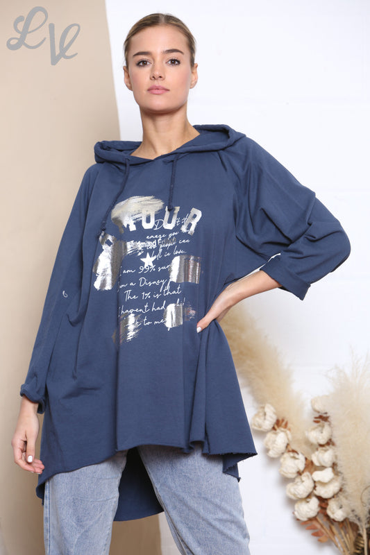 Dames Hoodie met Folieopdruk Marineblauw