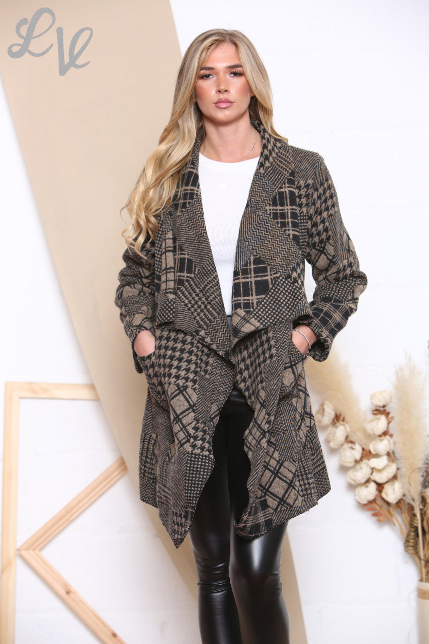 Dames Patchwork Ruit Waterval Jas Taupe Prijs EERDER €21,99 NU €12,99