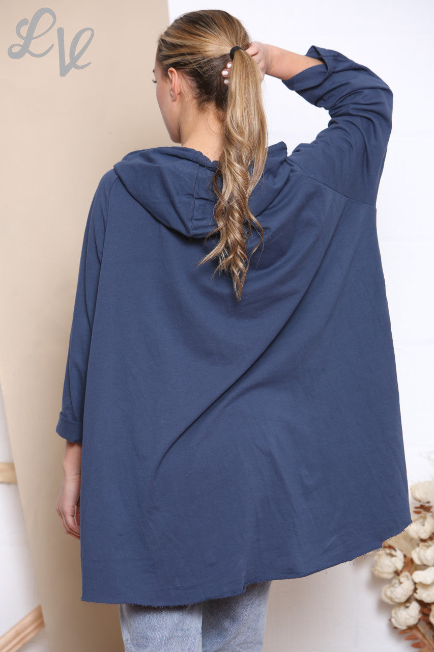Ladies Foil Script Hooded Sweatshirt Top Navy