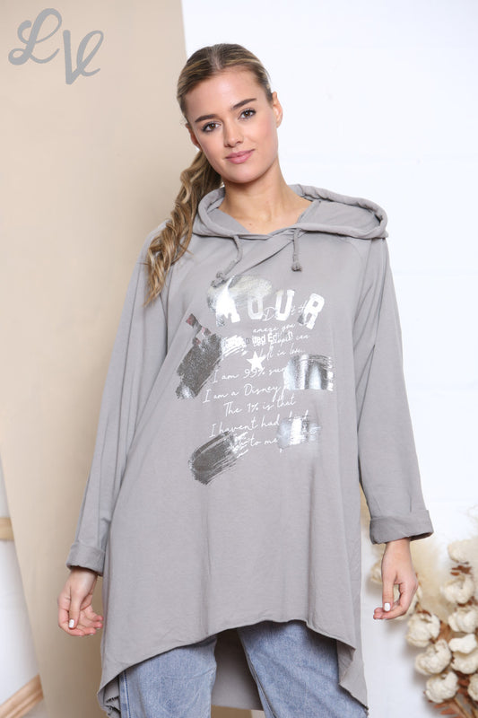 Dames hoodie met folieprint Taupe