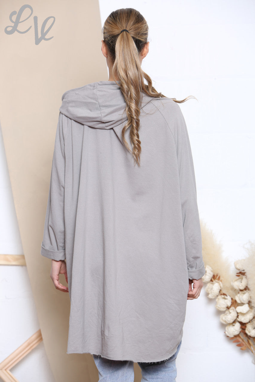 Dames hoodie met folieprint Taupe