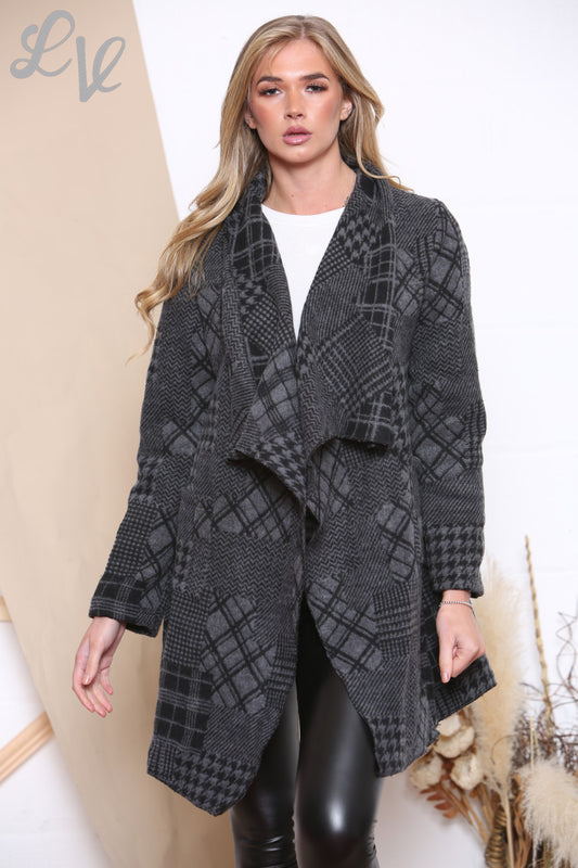 Dames Patchwork Ruit Watervaljas Antraciet Eenheidsprijs WAS £21,99 NU £9,99