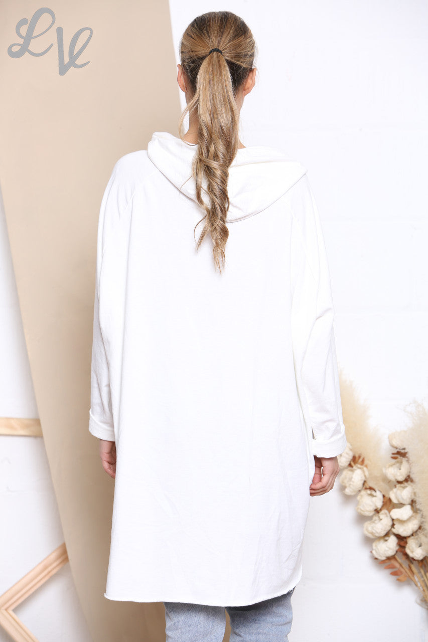 Dames Folie Schrift Capuchon Trui Top Wit