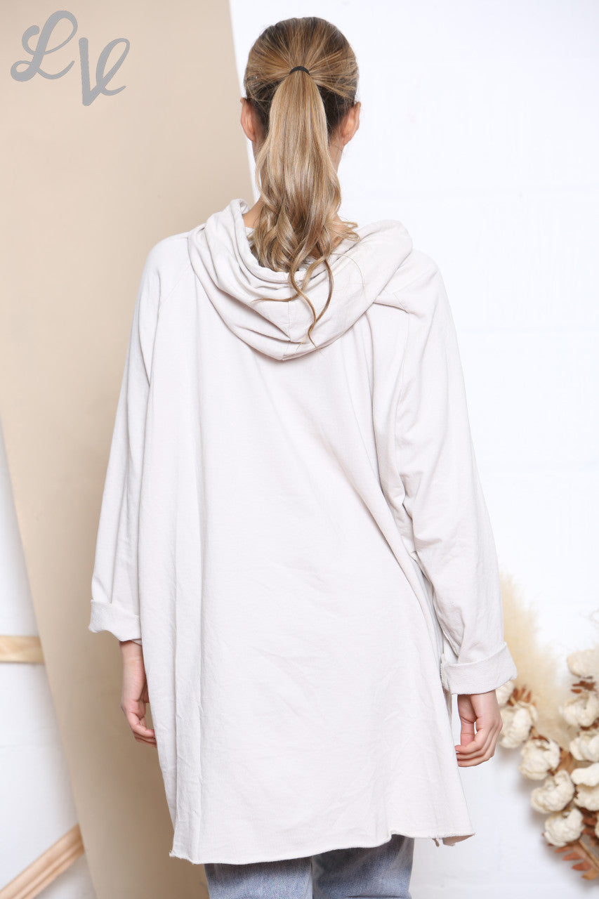Ladies Foil Script Hooded Sweatshirt Top Stone