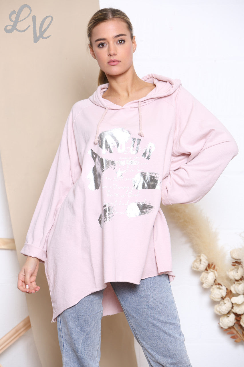 Dames Hooded Sweatshirt met Folieprint Dusty Roze