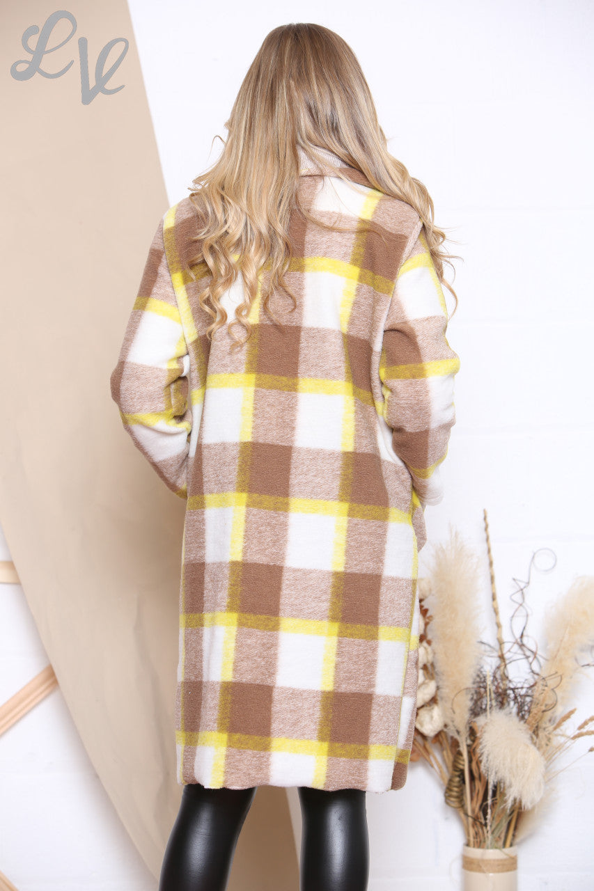 Dames Wollen Watervaljas met Ruitmotief Tan Stukprijs WAS €16,99 NU €9,99