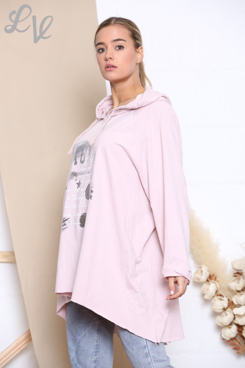 Dames Hooded Sweatshirt met Folieprint Dusty Roze