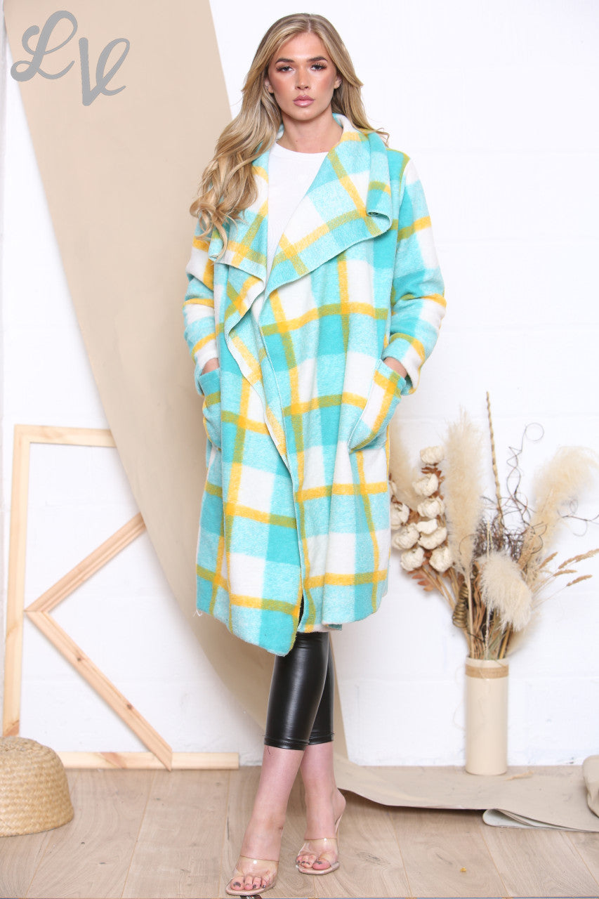 Dames Check Wollen Watervaljas Turkoois Stukprijs WAS € 16,99 NU € 9,99