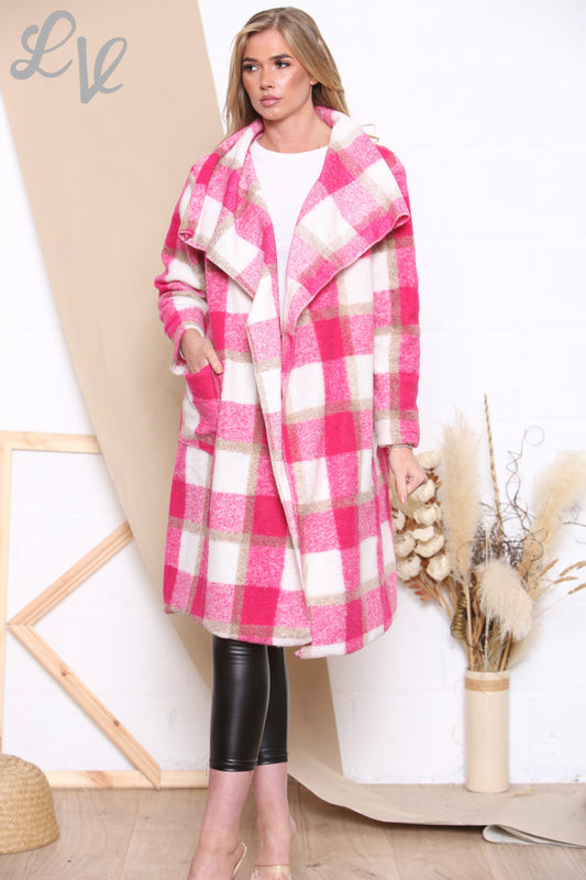 Dames wollen watervaljas met ruitpatroon roze Prijs WAS € 16,99 NU € 9,99