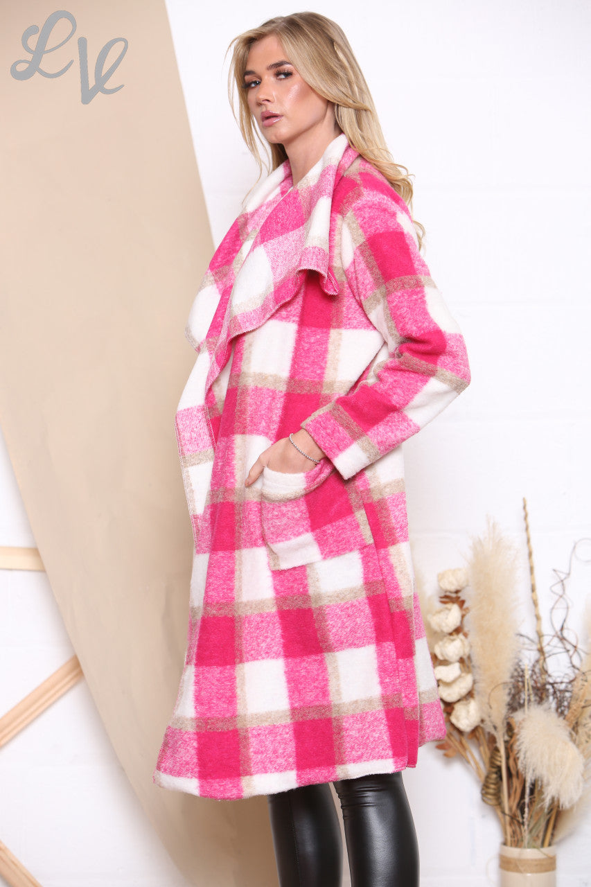 Dames wollen watervaljas met ruitpatroon roze Prijs WAS € 16,99 NU € 9,99