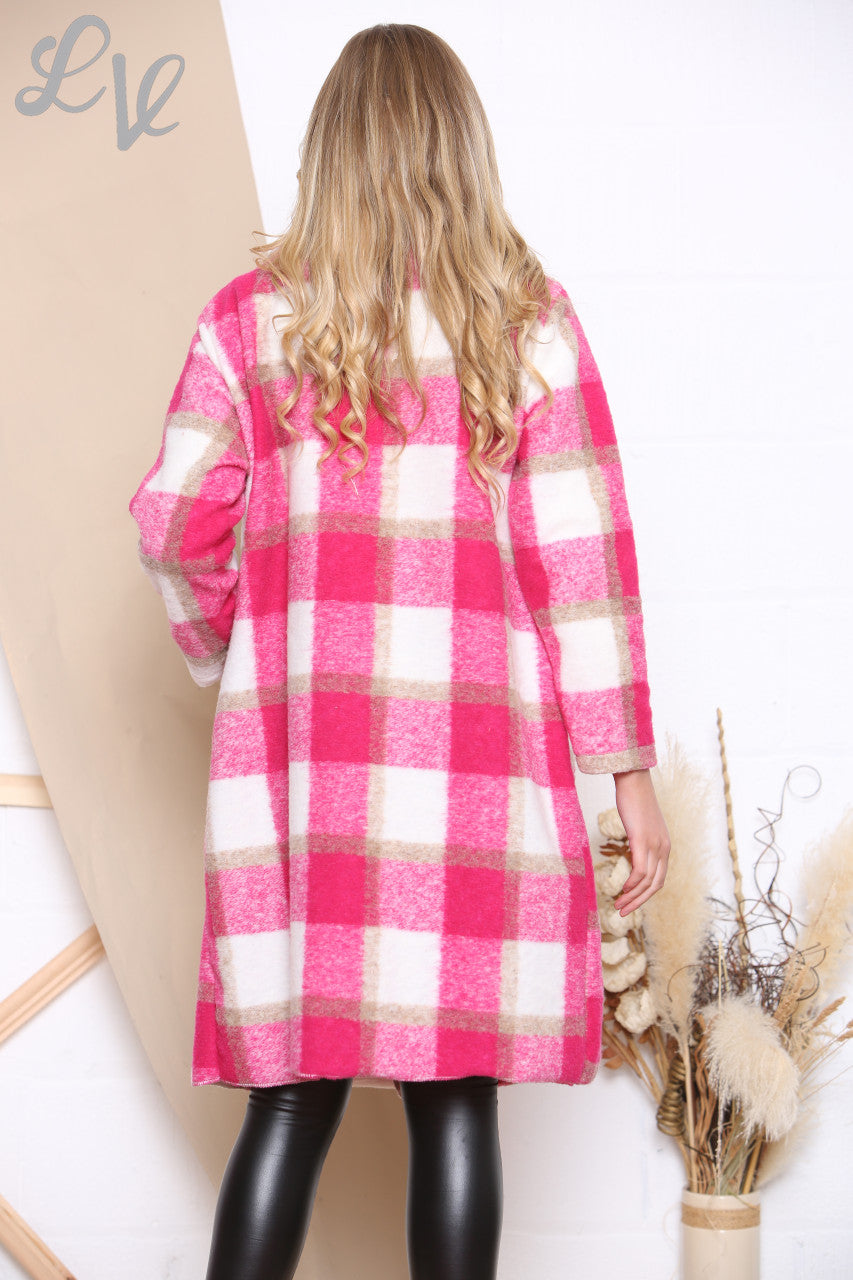 Dames wollen watervaljas met ruitpatroon roze Prijs WAS € 16,99 NU € 9,99