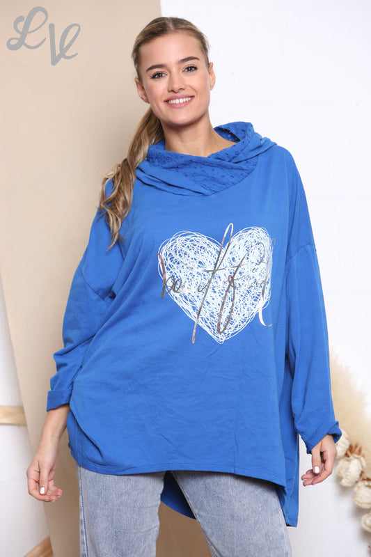 Dames Mooie Scribble Hart Capuchontrui Top Koningsblauw