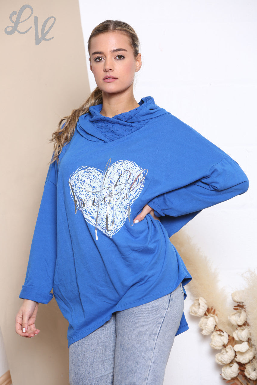 Dames Mooie Scribble Hart Capuchontrui Top Koningsblauw