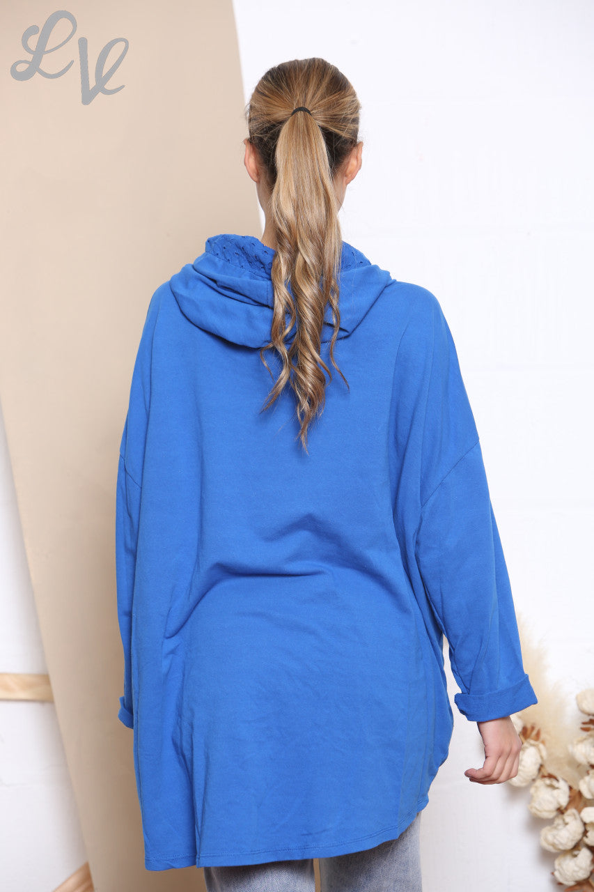 Dames Mooie Scribble Hart Capuchontrui Top Koningsblauw