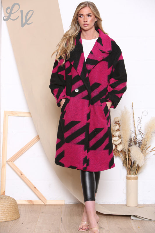 Dames bedrukte gekookte wollen jas roze Stukprijs WAS € 24,99 NU € 19,99