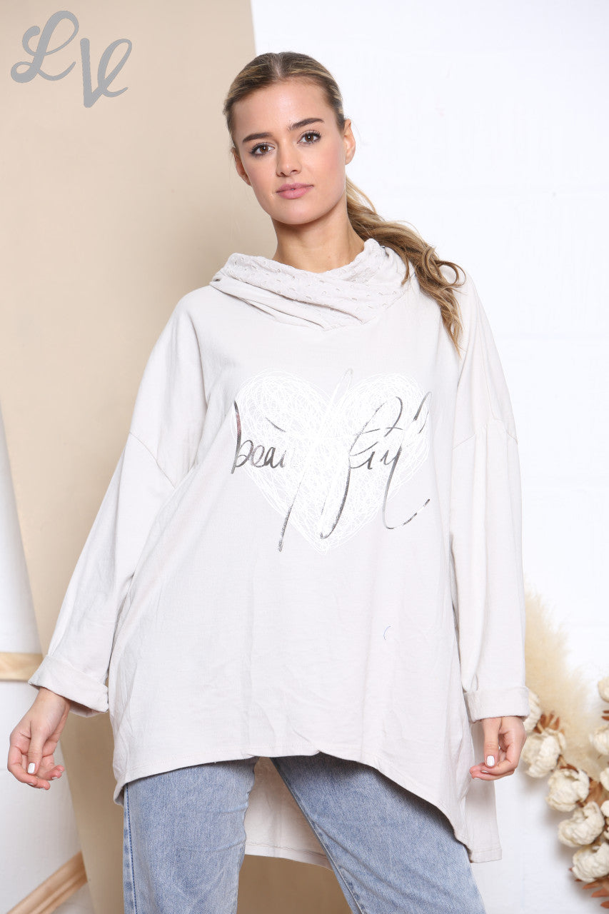 Dames Mooie Scribble Hart Capuchontrui Top Stone