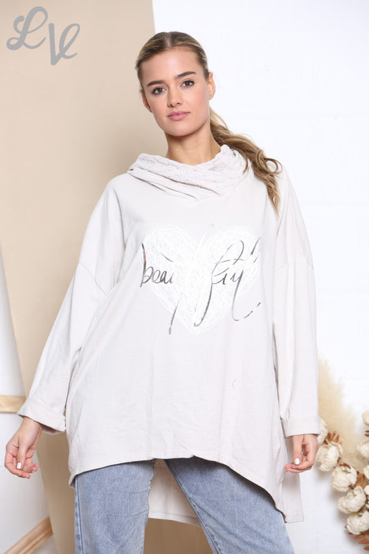 Dames Mooie Scribble Hart Capuchontrui Top Stone