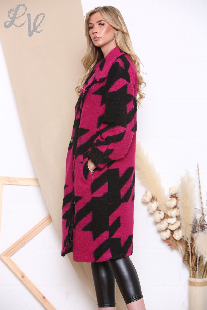 Ladies Printed Boiled Wool Coat Pink Unit Price WAS £24.99 NOW £19.99