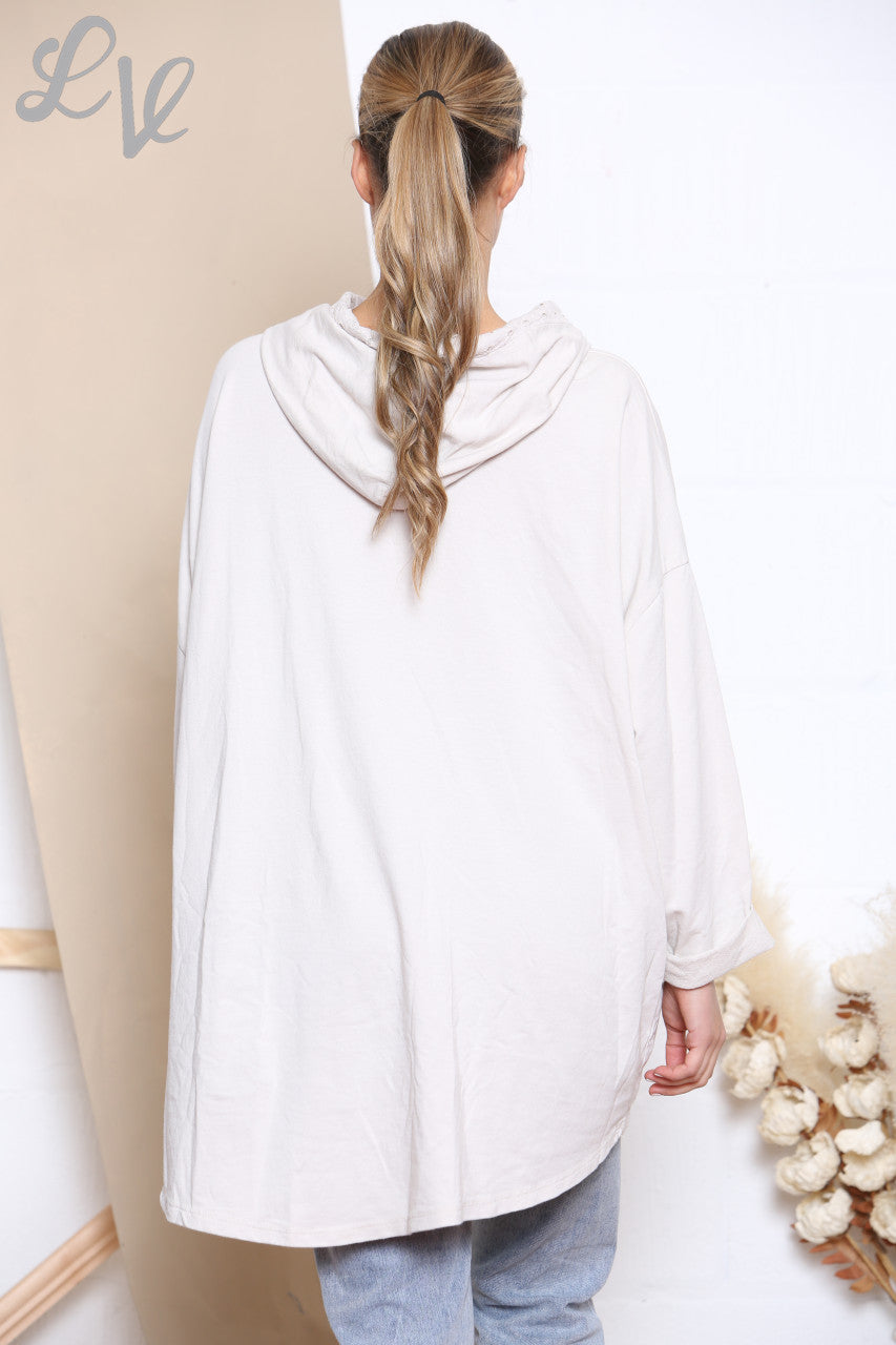 Dames Mooie Scribble Hart Capuchontrui Top Stone