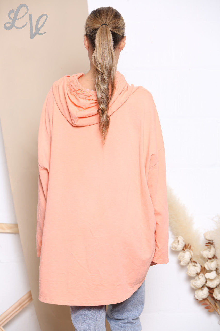 Dames Mooie Scribble Heart Hooded Sweatshirt Top Koraal