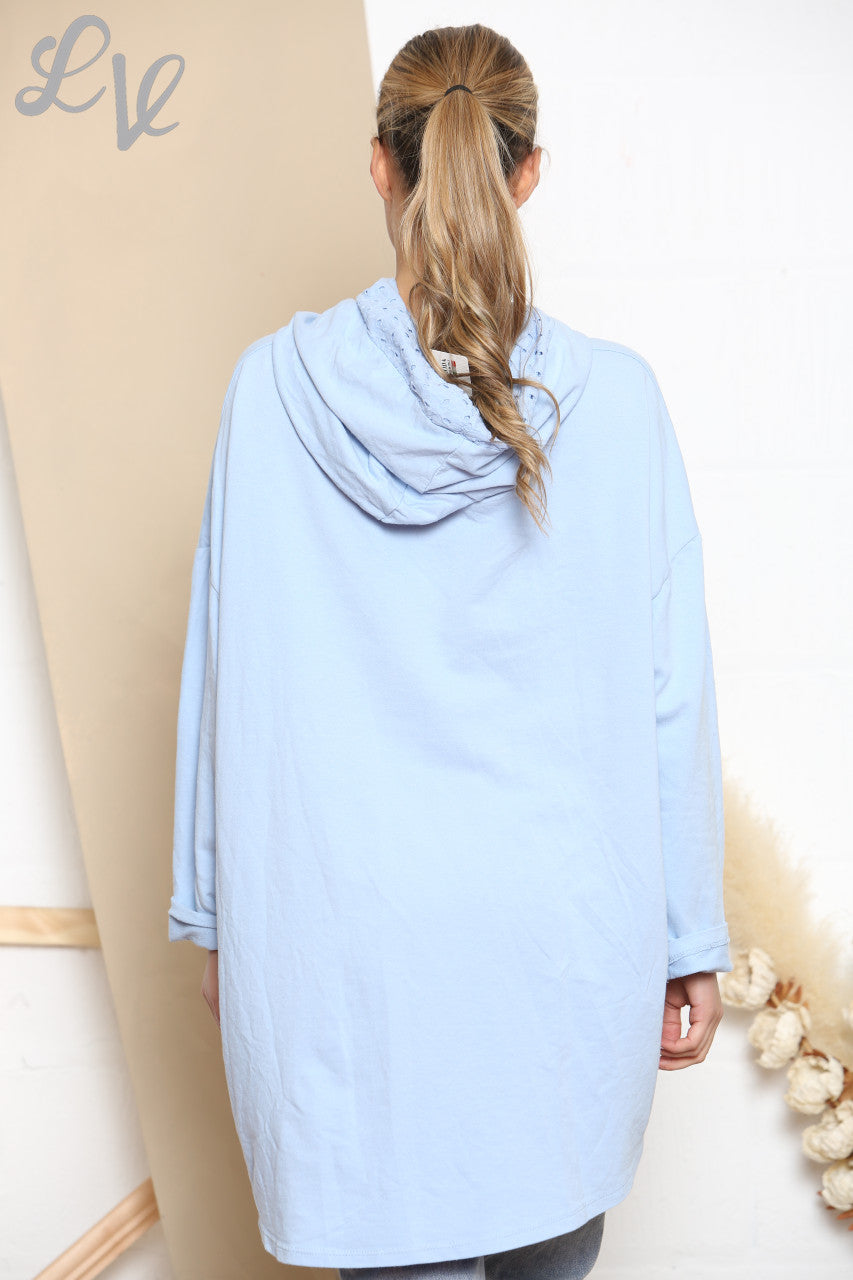 Dames Mooie Scribble Heart Hooded Sweatshirt Top Hemelsblauw