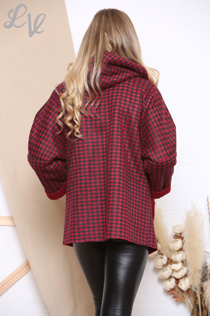 Ladies Dogtooth Hooded Jacket Red Unit Price WAS £16.99 NOW £9.99